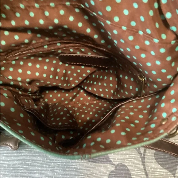CHALA Teal Faux Leather Crossbody | Whipstitch Detail | Polka Dot Lining 🐾 - Picture 4 of 5